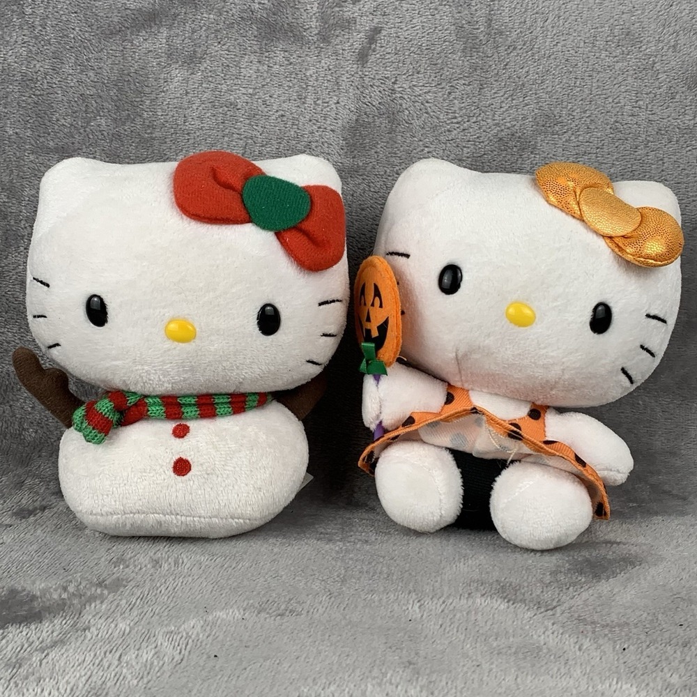TY Beanie Babies Hello Kitty Halloween & Snowman Plush 6" Sanrio‎ Retired Pair